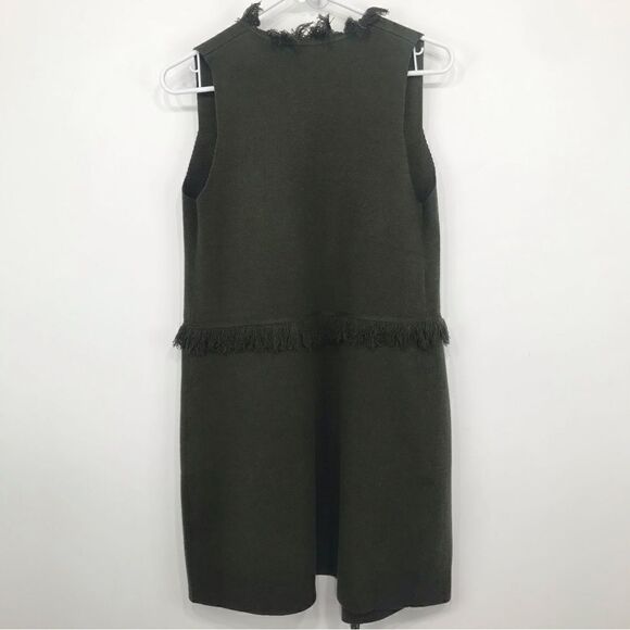 Sisters Olive Green Felted Knit Fringed Open Front Tunic Cardigan Vest - Picture 11 of 16